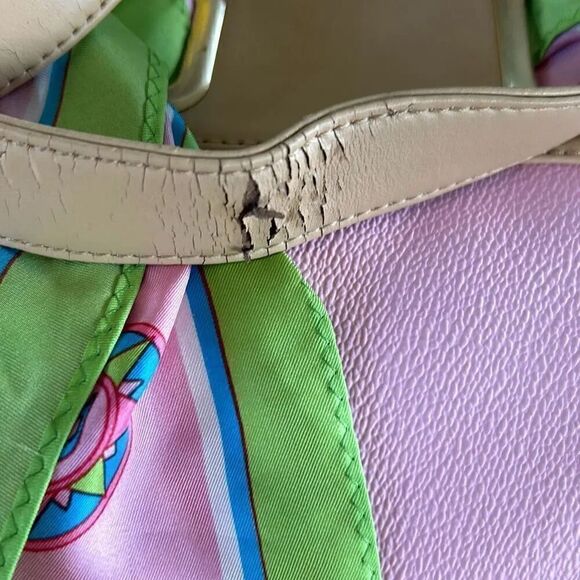 Well loved Parazul bag, pink, and green with scarf. See flaws in pictures. - Picture 4 of 5